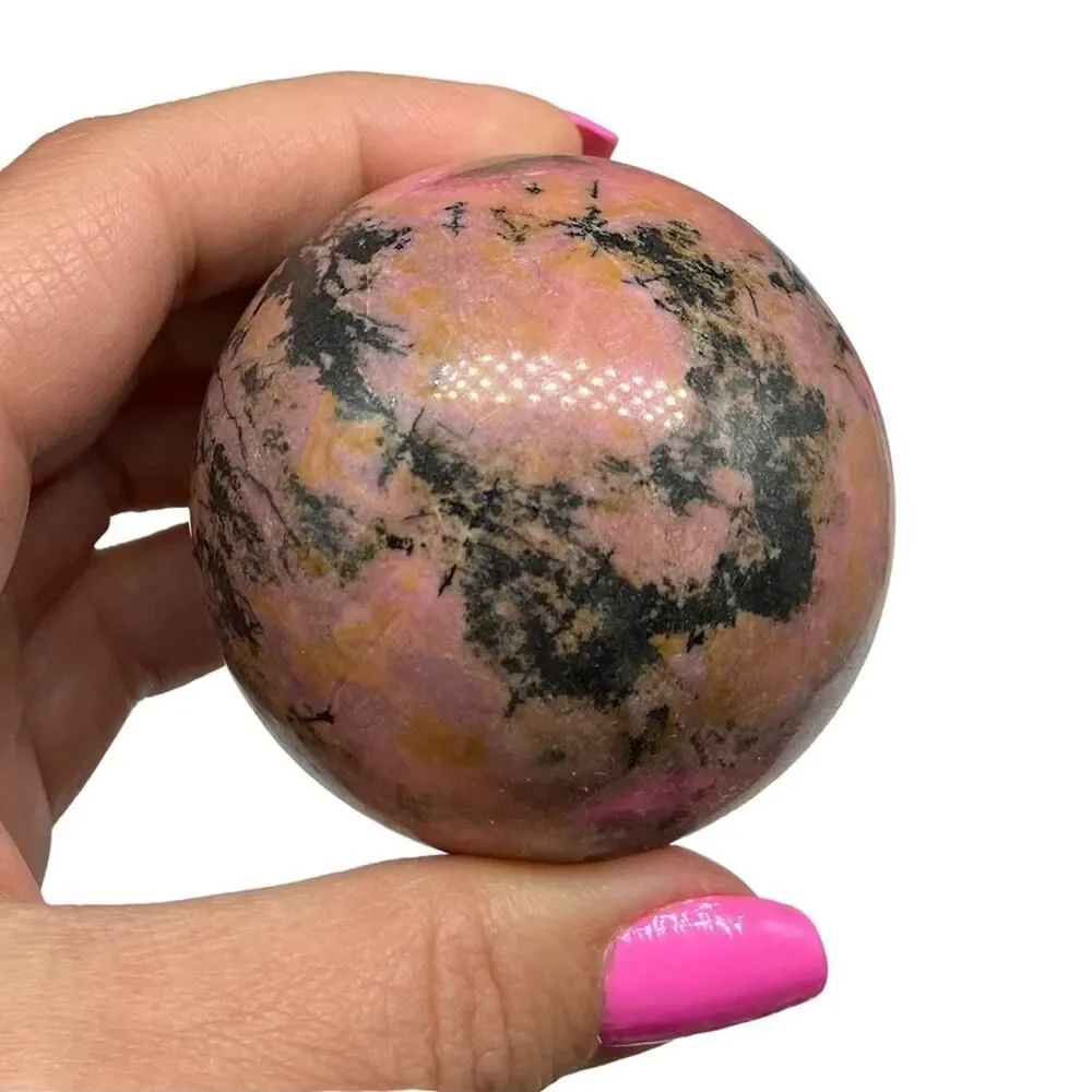 Rhodonite Sphere Crystal Natural Stone Decor Gift Display Piece Pink Crystals